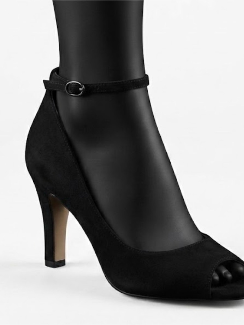 Johnston & Murphy Black Suede Peep-Toe Ankle Strap Heels